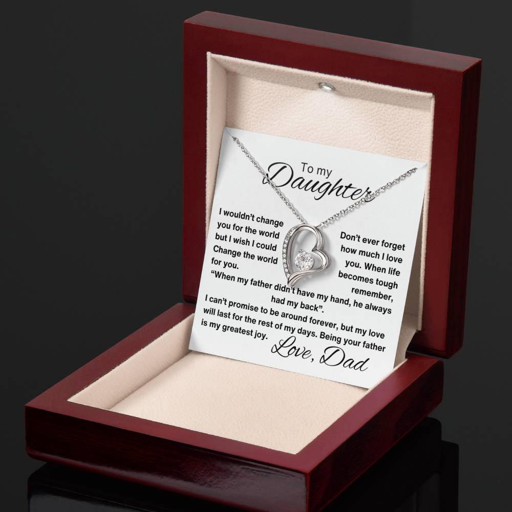A luxury gift box that features a brilliant LED spotlight and contains a necklace with a heart pendant. 