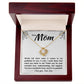 A luxury Gift box with a Love knot pendant and a message of gratitude to a mom.