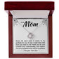 A luxury Gift box with a silver necklace and a loving message for a mom.