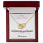 A necklace in a luxury gift box with a message to a best friend. The necklace features two interlocking hearts, on gold finish. The message on the box reads: "To My Best Friend, Good Friends are Like Stars, you don't always see them but you know they're always there. Wishing you a life full of happiness. Besties forever."