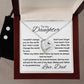 A luxury gift box containing a Special daughter gift with a heartfelt quote about love and support, accompanied by a delicate necklace.