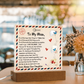 Heartwarming Mother's Day plaque featuring a handwritten letter design, butterflies, and a warm wooden LED stand.