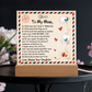 Beautiful Mother's Day plaque with a nostalgic airmail design, featuring a loving message, butterflies, and a wooden stand.